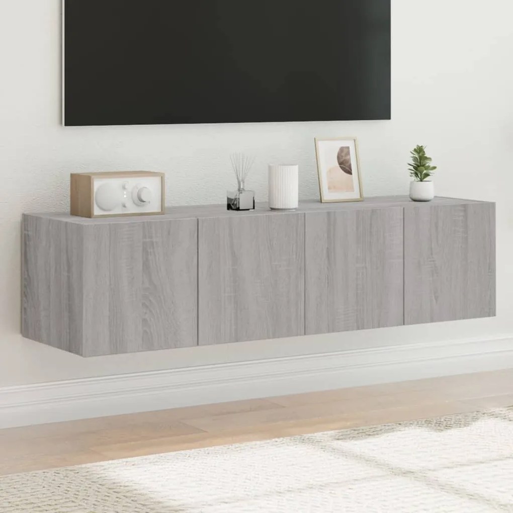Mobili Tv A Parete Con Luci Led 2pz Grigio Sonoma 60x35x31 Cm /
