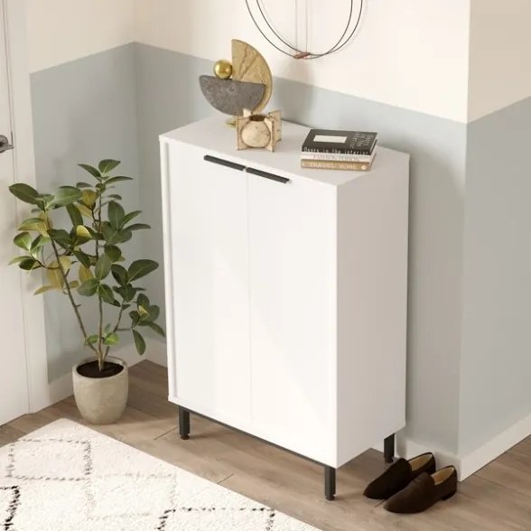 Scarpiera Da Ingresso Multiripiano 72x36x105 A 2 Ante Con Piedini Argo Bianca