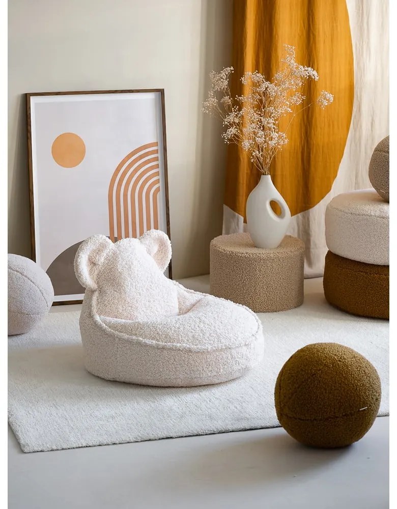 Pouf a sacco per bambini color crema con rivestimento in bouclé Bear – Wigiwama