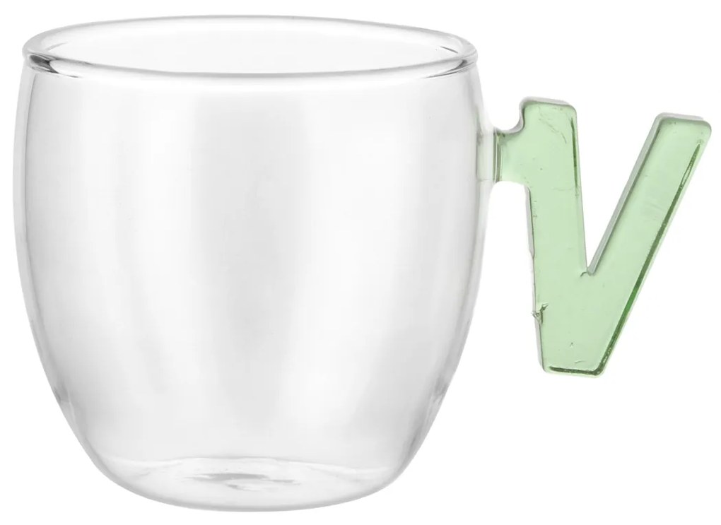 Tazzina caffè lettera V verde in vetro borosilicato, 150 ml