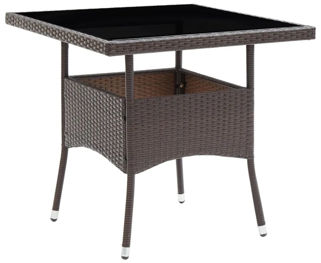 Set da pranzo da giardino 3 pz marrone in polyrattan e vetro