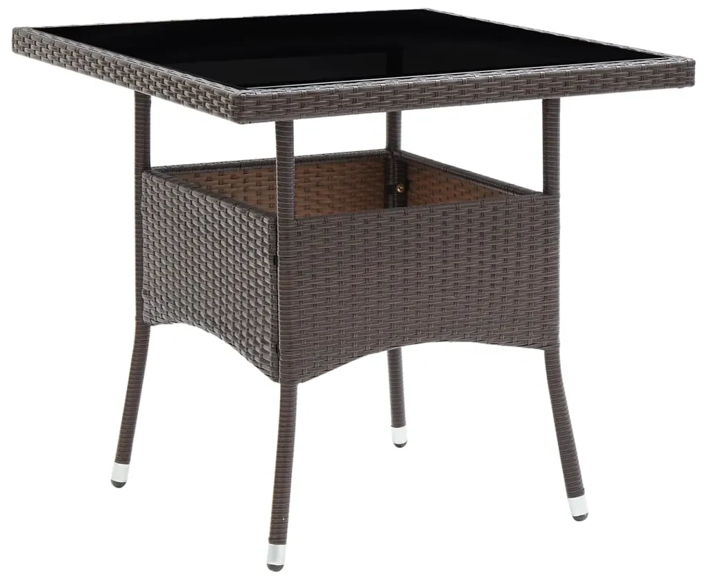 Set da pranzo da giardino 3 pz marrone in polyrattan e vetro