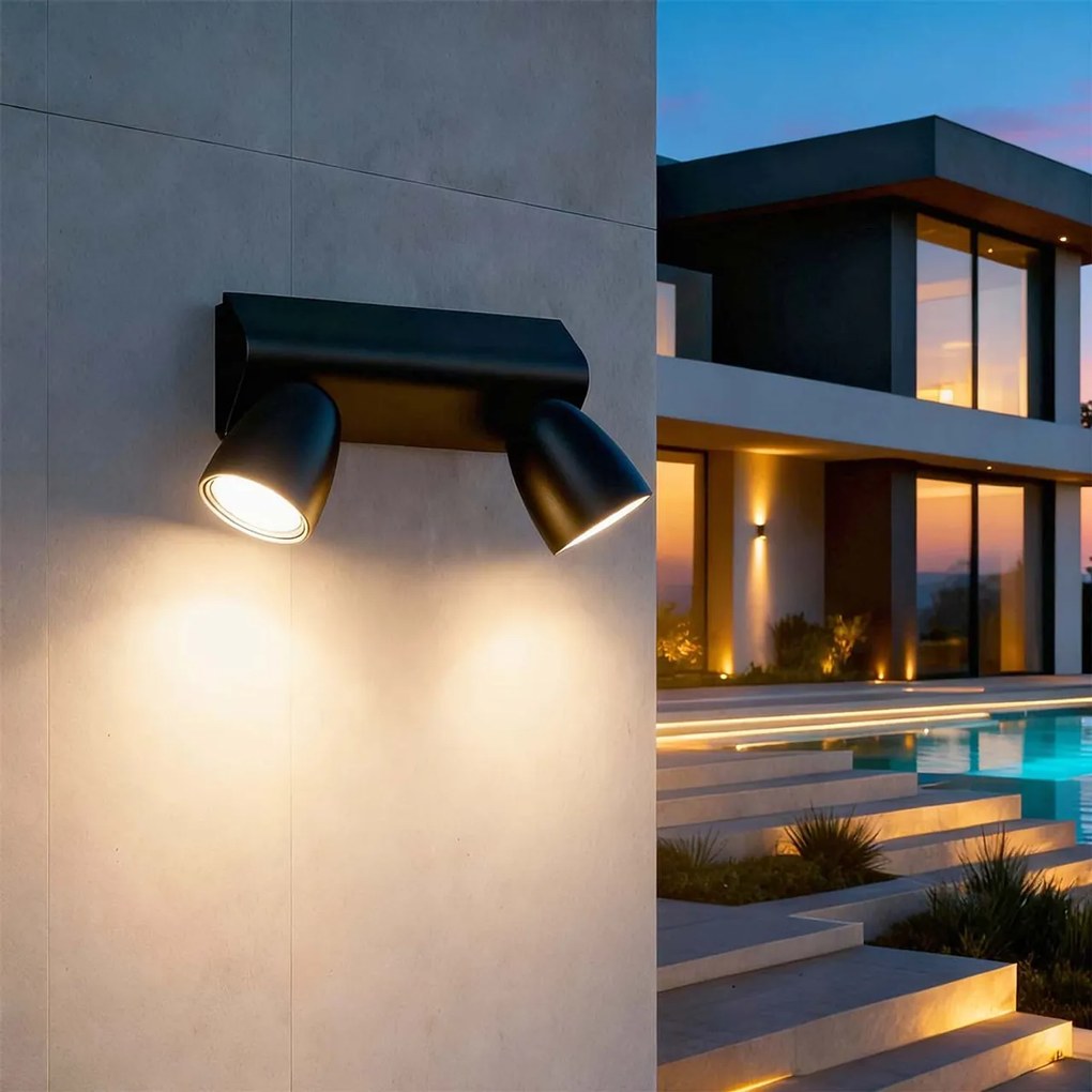 Applique da Esterno IP65 con 2 basi GU10 Serie AXIS - Nera