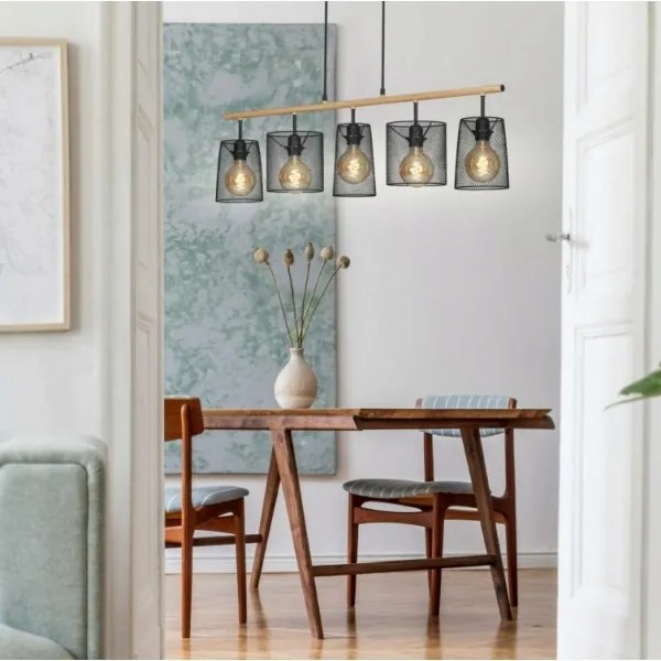 Brilo 4078-054 - Lampadario sospeso con cavo WOOD & STYLE 5xE27/60W/230V