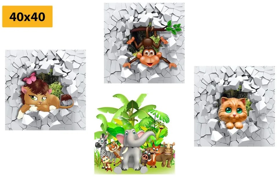 Set di quadri – Giungla piena di animali