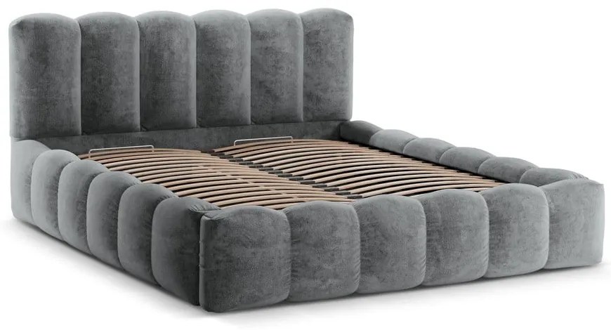 Letto matrimoniale imbottito grigio con spazio contenitivo e rete 160x200 cm Lupine - Micadoni Home