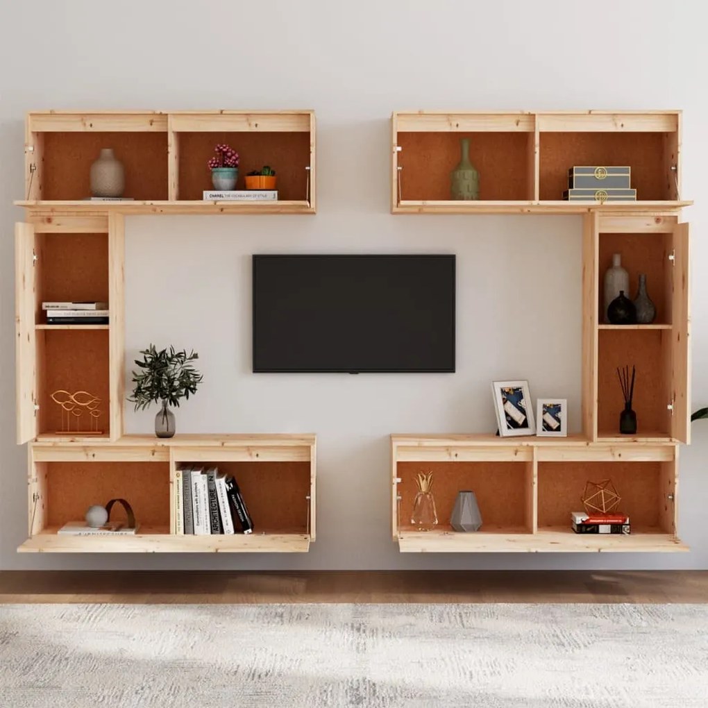 Mobili porta tv 6 pz in legno massello di pino