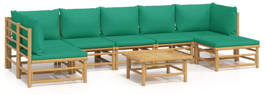 Set salotto da giardino 8pz con cuscini verdi bambù