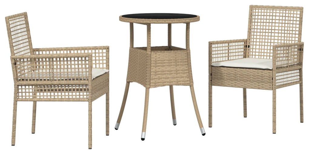 Set da pranzo per giardino 3 pezzi  beige polyrattan