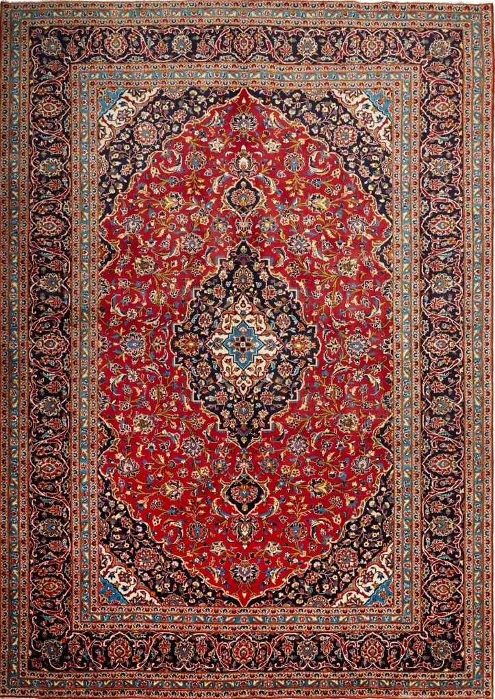 Kashan Tappeto 250x360 Blu (Iran) Annodato A Mano