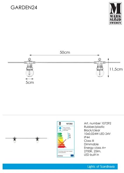 Markslöjd 107292 - Catena decorativa da esterno LED GHIRLANDA GARDEN 10xLED 5,5m IP44