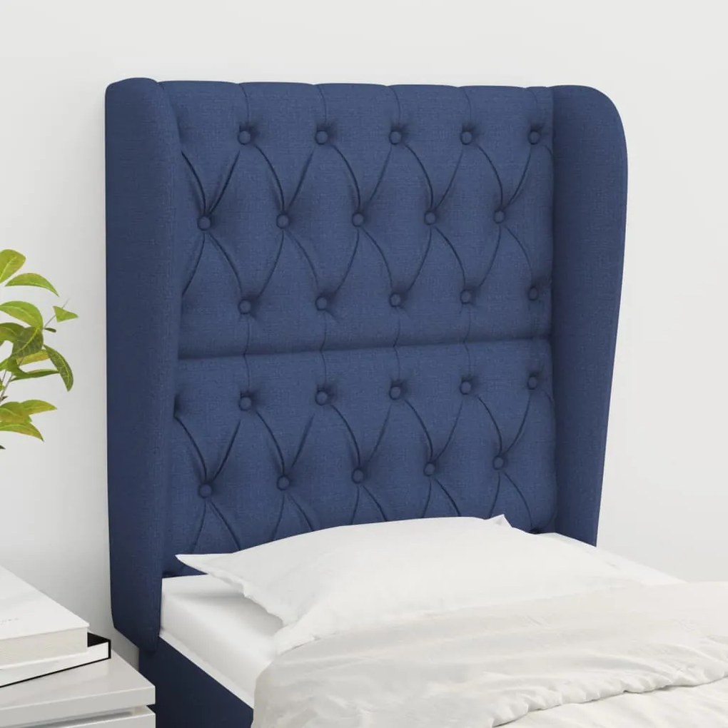 Testiera Ad Orecchio Blu 83x23x118/128 Cm İn Tessuto /