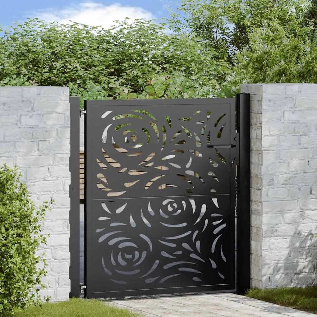 Cancello Giardino Nero 105x106 Cm İn Acciaio Design A Fiamma /