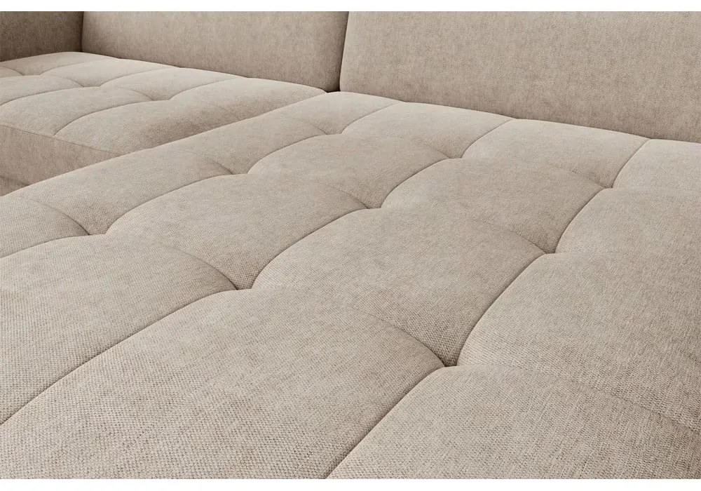 Divano angolare beige allungabile/con contenitore (con penisola a destra/con chaise lounge) e rivestimento in ciniglia Gomsi – ELTAP