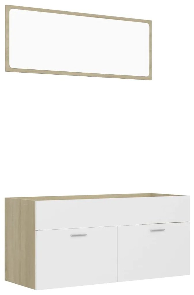 Set mobili bagno 2pz bianco e rovere sonoma legno multistrato