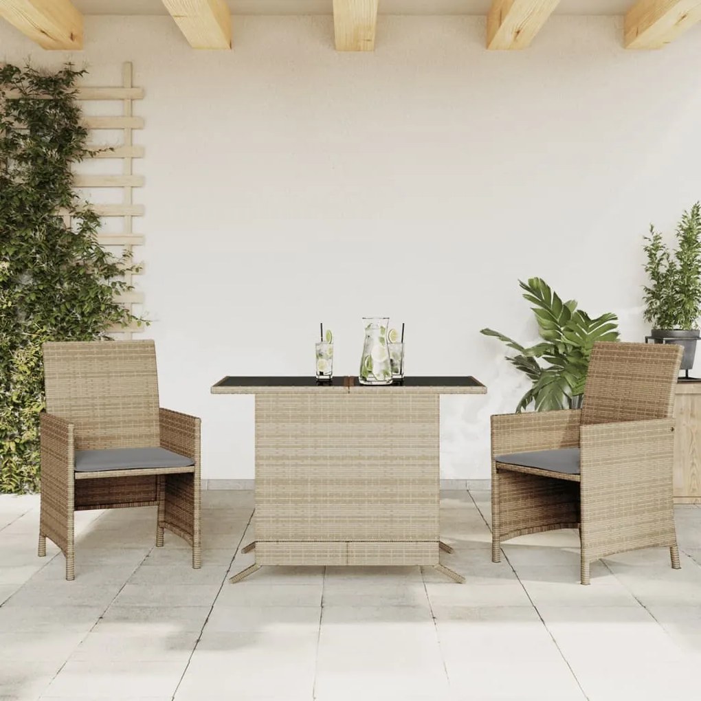 Set da bistrò 3 pz con cuscini beige misto in polyrattan