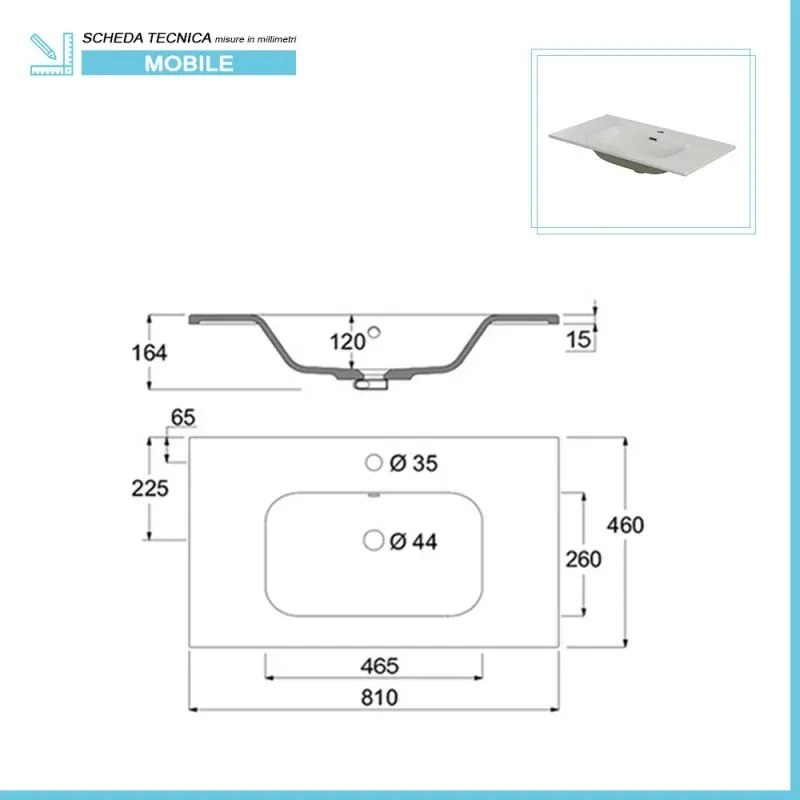 Mobile Bagno Sospeso Effetto Legno 80x47 cm con Specchio Tondo