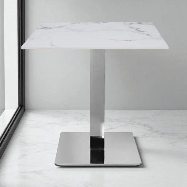 Tavolo ristorante bar top per esterno 80x80 cm effetto Marmo venato e base argento H 75