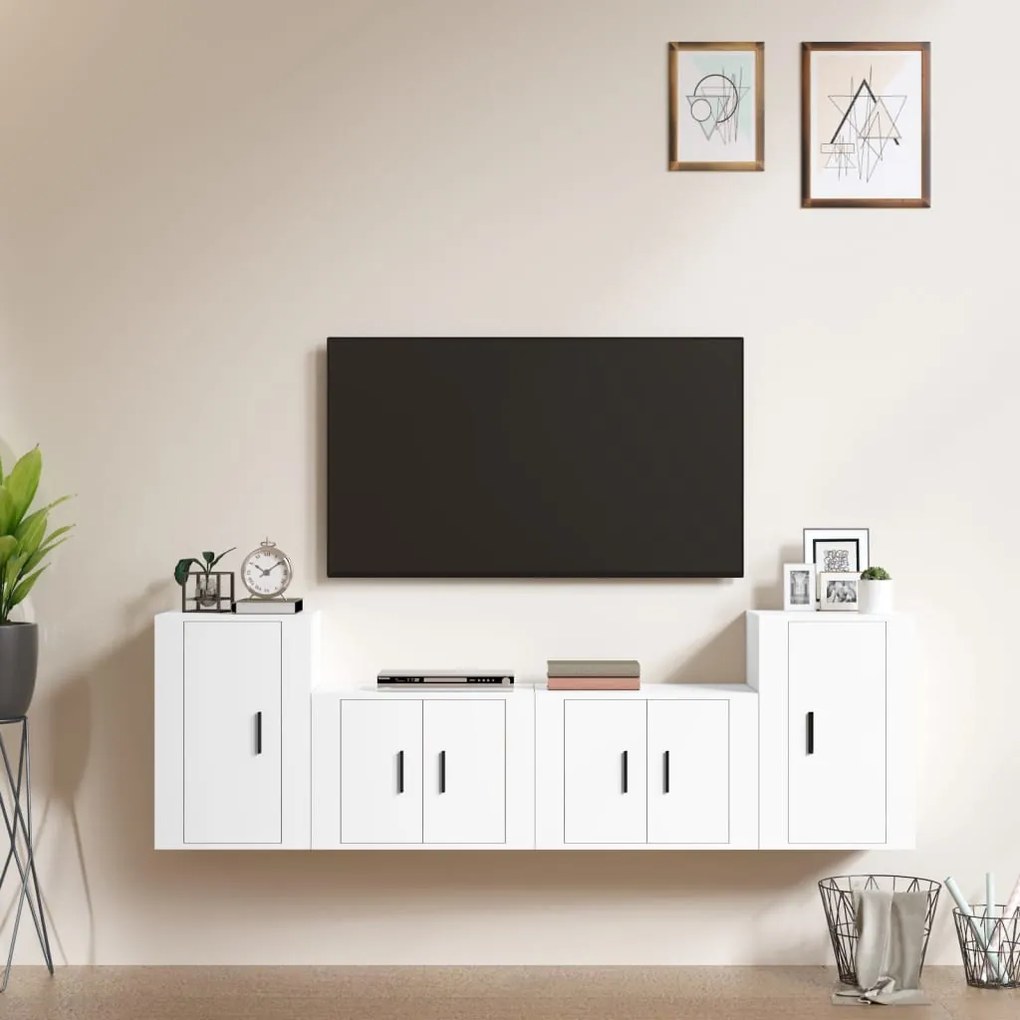 Set di mobili porta tv 4 pz bianco in legno multistrato