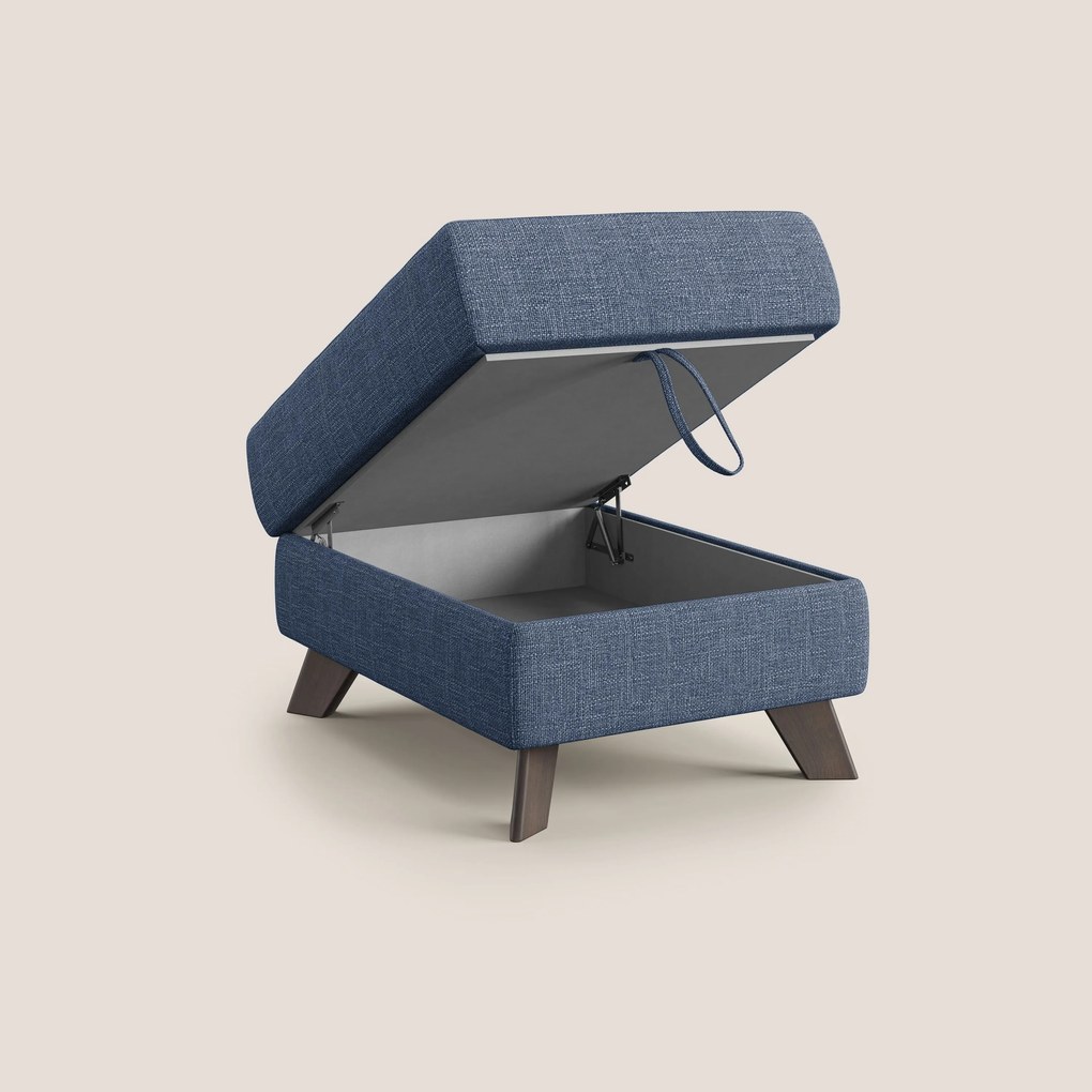 Moon Pouf contenitore e piedini alti in tessuto morbido ad intreccio soft-touch impermeabile T06 blu
