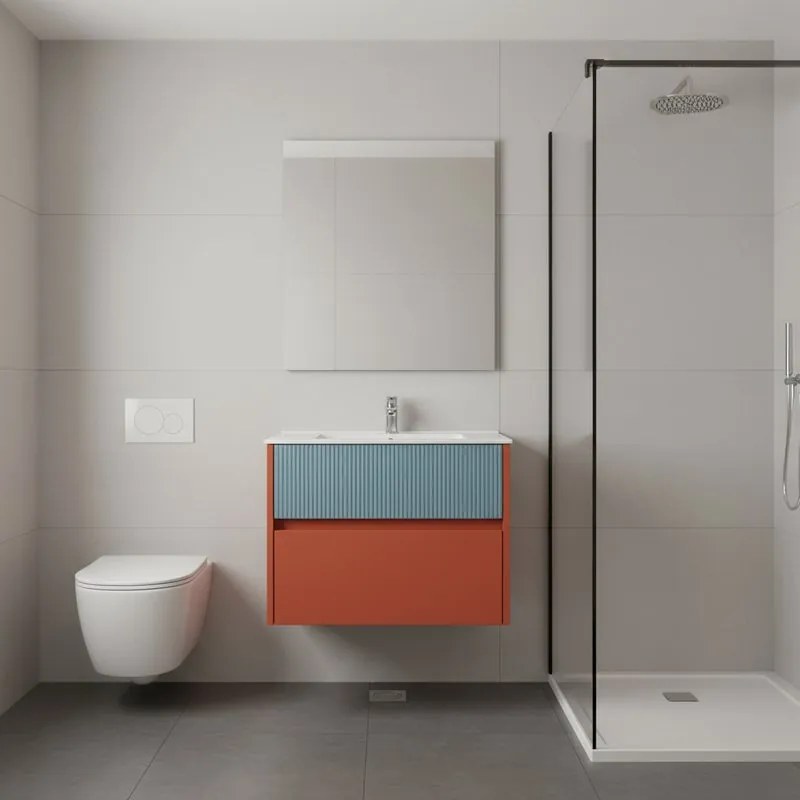 Mobile da bagno sospeso sotto lavabo Niwa 2 cassetti L 59.5 x H 50 x P 45.5 cmpaprika e blu pacifico cannettato
