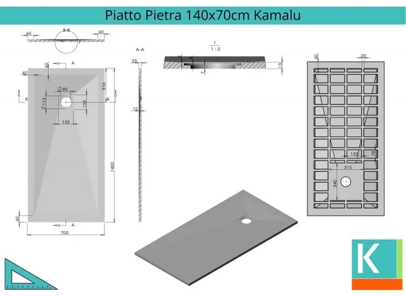 Kamalu - piatto doccia 140x70 effetto pietra colore crema avorio