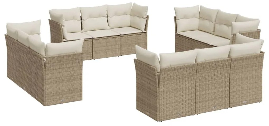 Set divani da giardino 12 pz con cuscini beige in polyrattan