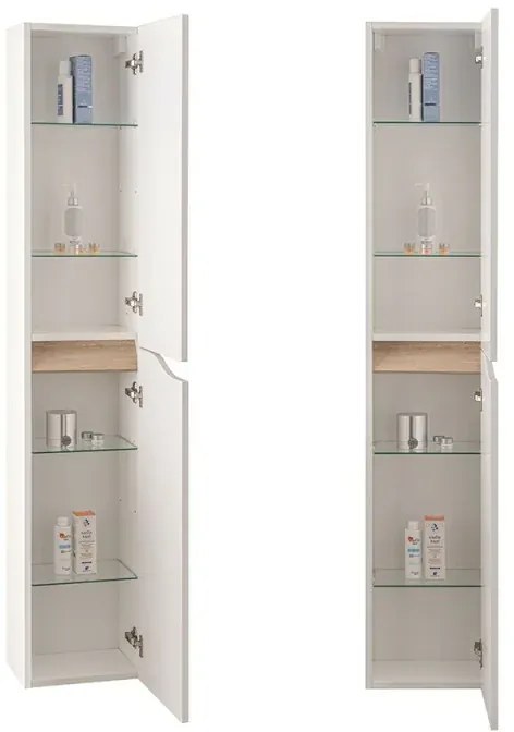 Set mobili bagno sospesi 100cm in legno mdf bianco e quercia Sumya