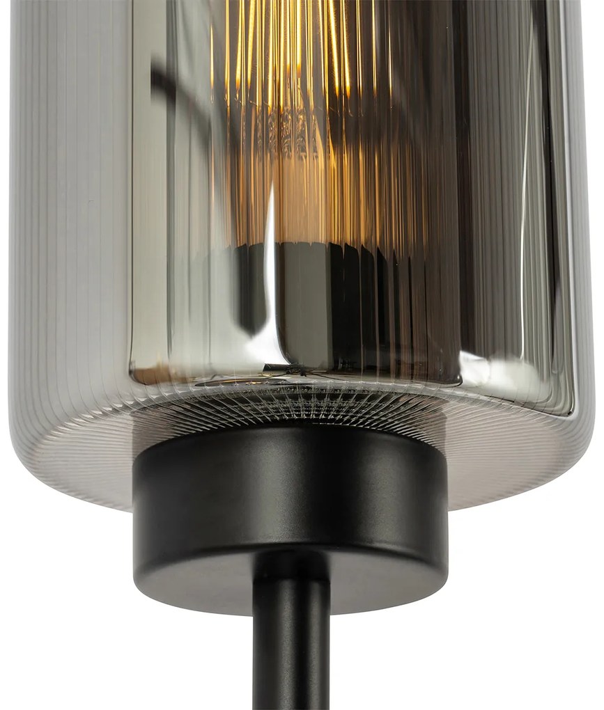 Lampada da terra Art Déco nera con vetro fumé 2 luci - Laura