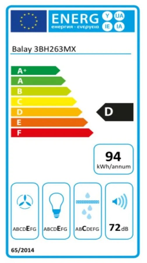 Cappa Classica Balay 3BH263MX 60 cm 350 m3/h 72 dB 146W Argentato Acciaio