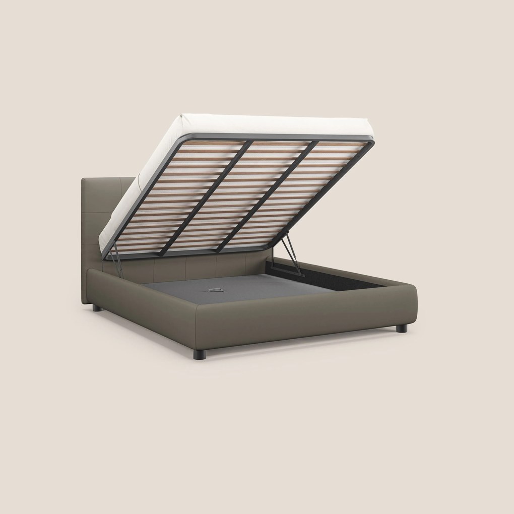 Minato letto imbottito contenitore con testata trapuntata in ecopelle impermeabile T04 talpa