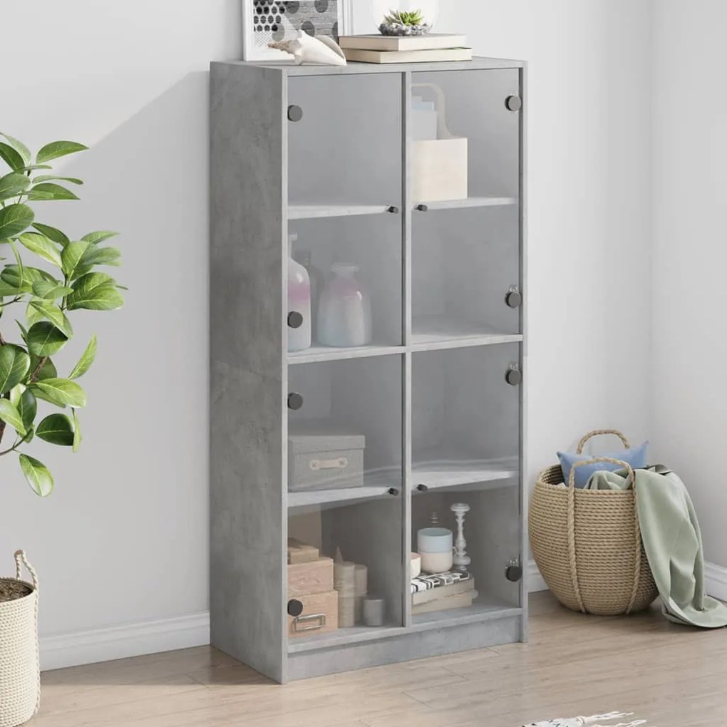Credenza Con Ante Grigio Cemento 68x37x142 Cm Legno Multistrato /