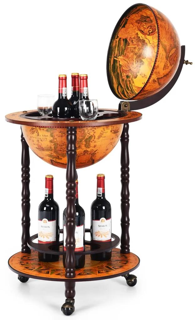 Costway Supporto mappamondo porta vini girevole per casa e bar, Porta vino per liquori e bicchieri a stelo 47x47x90cm