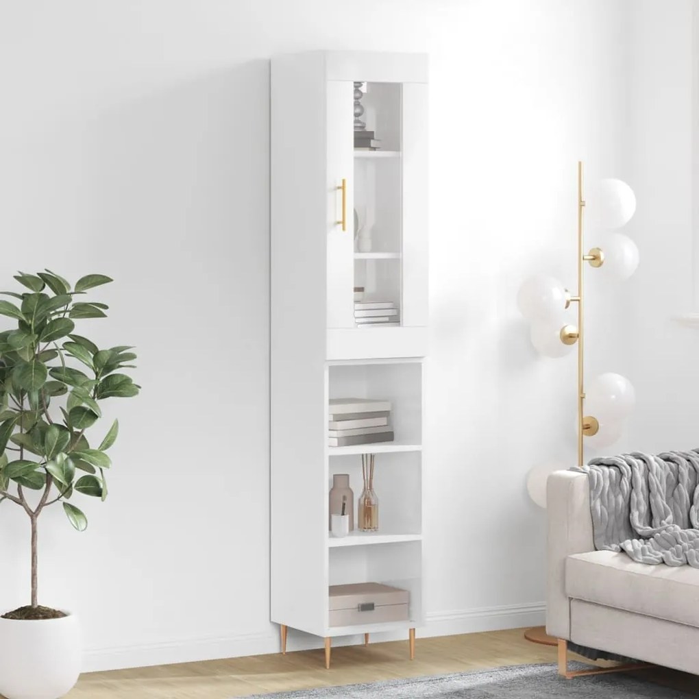 Credenza 34,5x34x180 Cm İn Legno Multistrato Bianco Lucido /