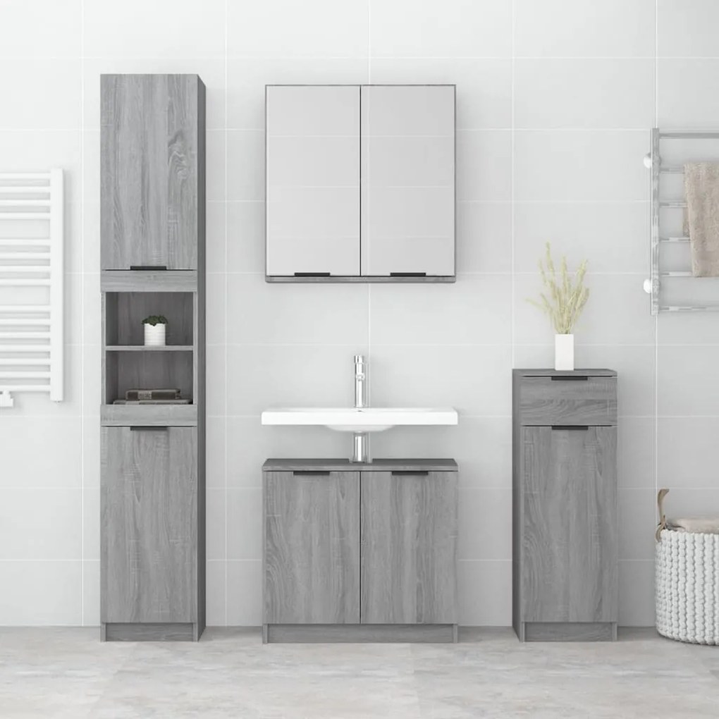 Set mobili da bagno 4 pz grigio sonoma in legno multistrato