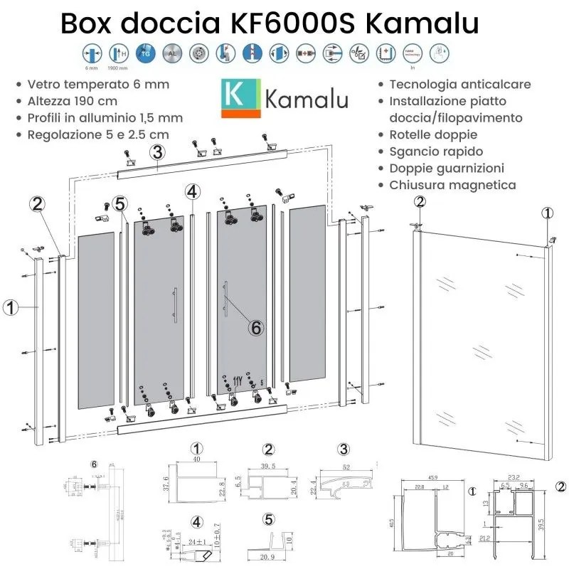 Kamalu - cabina doccia 90x160 vetro satinato apertura scorrevole | kf6000s
