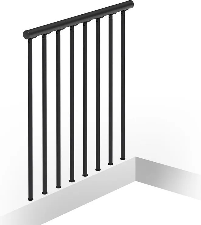 Balaustra in kit IRIS Superiore in acciaio nero, corrimano in pvc nero, L 101 cm fissaggio a pavimento