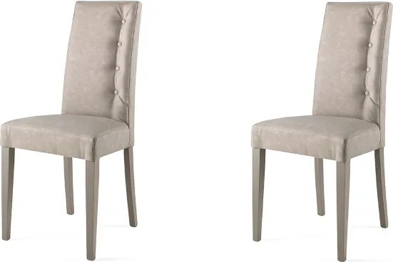 Sedia ecopelle nuvolato con 4 bottoni laterali gambe in legno SIDE Grigio Set da 2