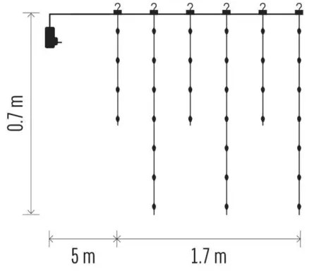 Catena luminosa LED per esterni 54 LED/8 funzioni 6,7 x 0,7 m IP44 bianco caldo