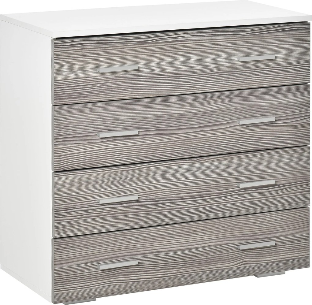 Cassettiera 4 Cassetti con Maniglie in Alluminio e Struttura in Legno 76x35x72 cm Bianco Grigio...