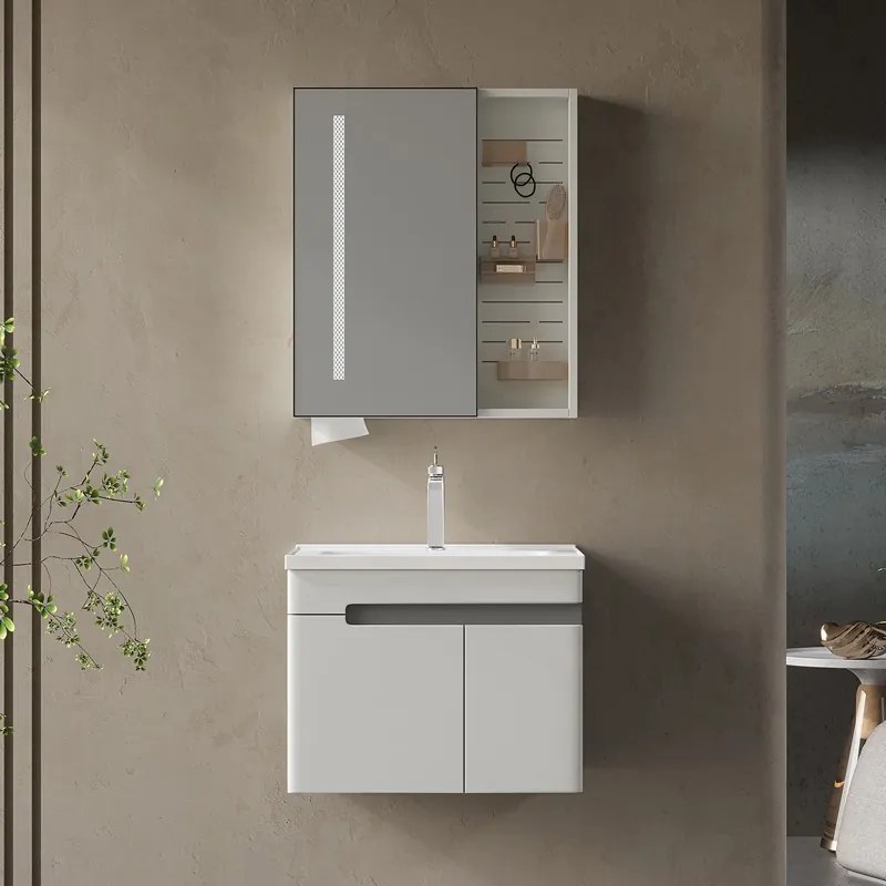 Kamalu - Mobile bagno 60 cm lavabo integrato e specchio contenitore | KAM-NS60