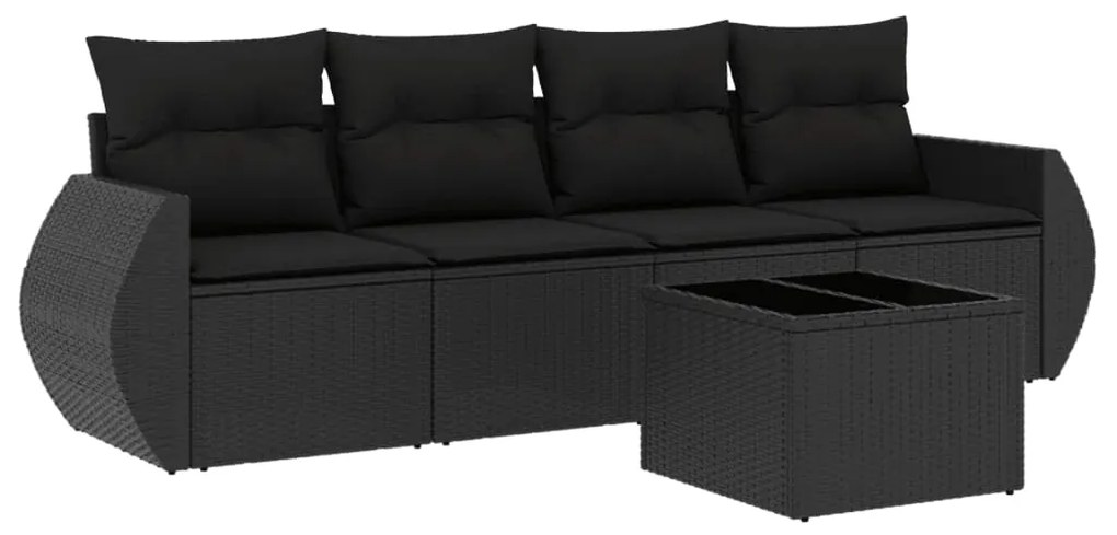 Set Divani da Giardino 5 pz con Cuscini in Polyrattan Nero