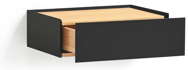Comodino nero con piano effetto rovere da parete Arista – Teulat