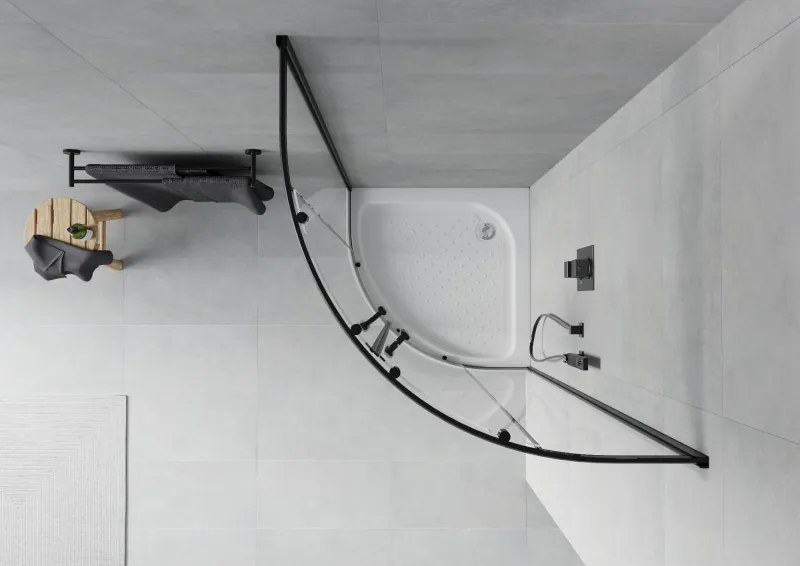 Mexen Rio cabina doccia semicircolare 70 x 70 cm, trasparente, nero + piatto doccia, bianco - 863-070-070-70-00-4710