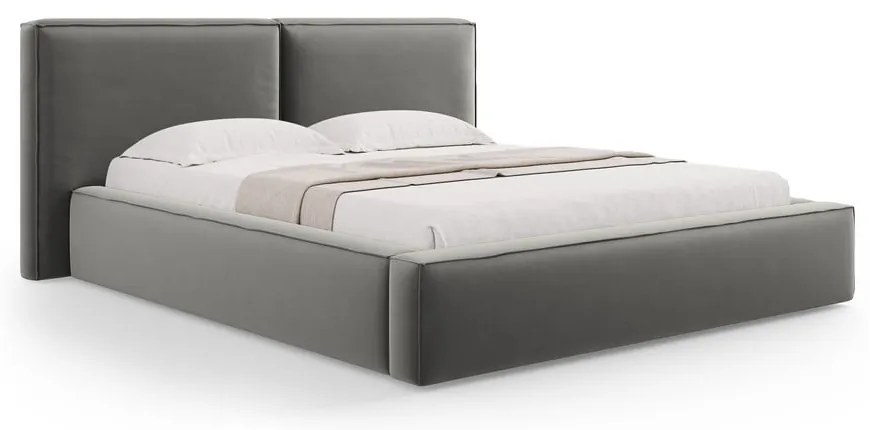 Letto matrimoniale imbottito grigio in velluto con contenitore con rete inclusa 200x200 cm Arendal – Cosmopolitan Design