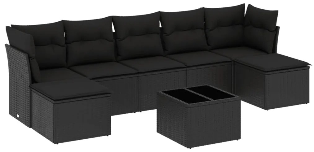 Set divani da giardino con cuscini 8 pz nero in polyrattan