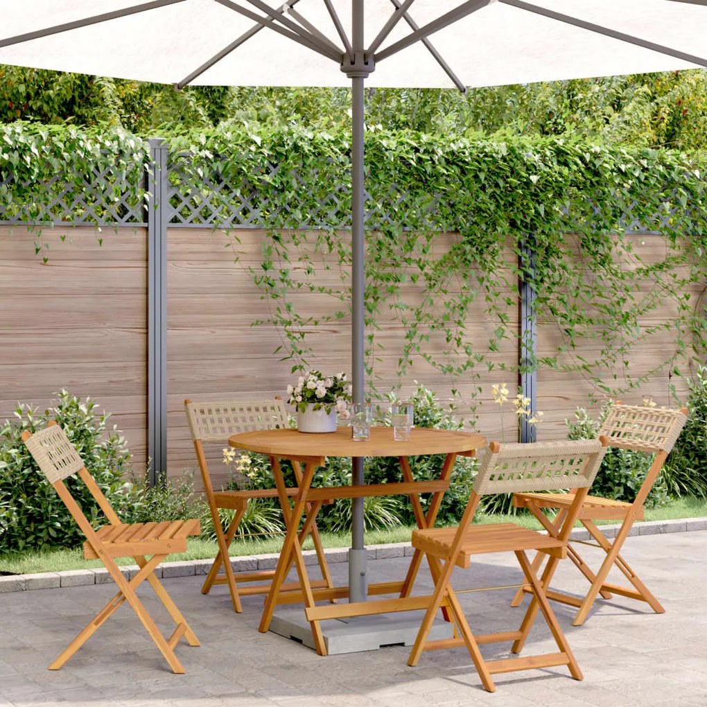 Set Pranzo Da Giardino 5 Pz Beige Polyrattan E Legno Massello /