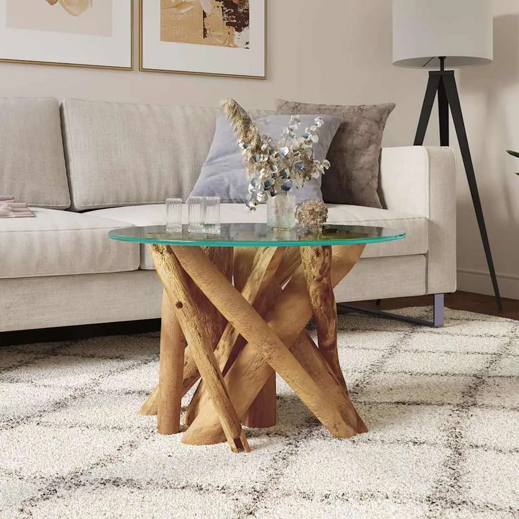 Tavolino Da Salotto İn Legname Massello Di Teak 60 Cm /