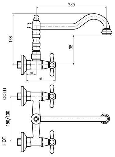 RAV Slezák MK102.5/28SM - Miscelatore per cucina/lavabo MORAVA RETRO ottone antico