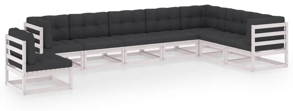 Set divani da giardino 8 pz cuscini bianchi massello di pino